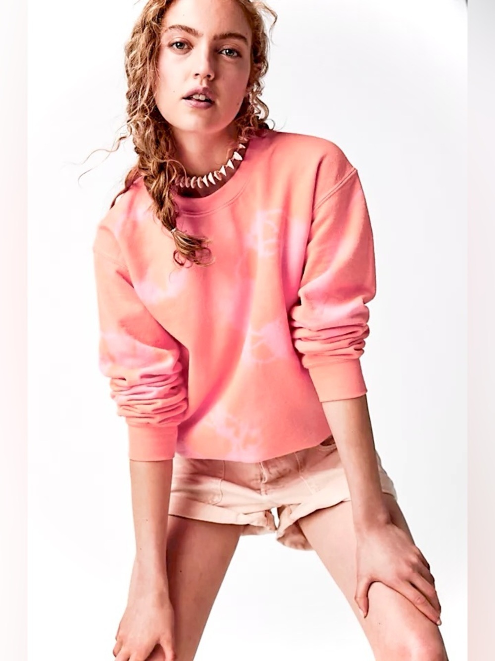 Layli dyes hard revolve free people co Coral Pink Tie-Dye Crewneck Sweatshirt
